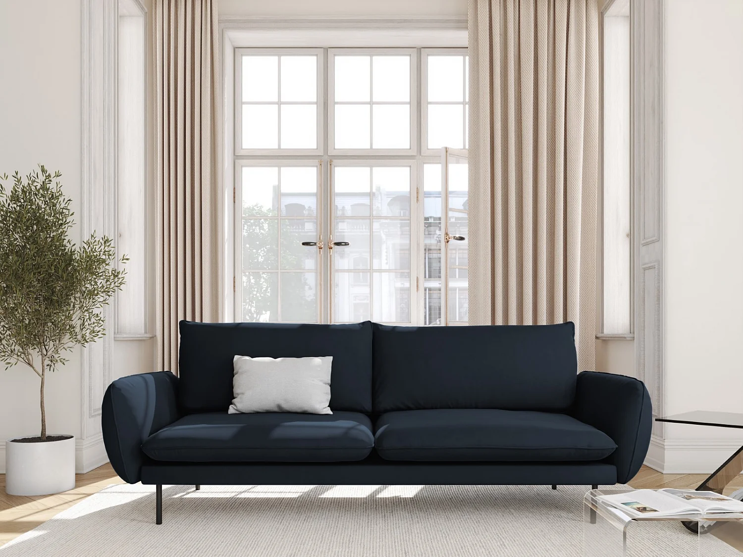 Cosmopolitan Design - 3-Sitzer Sofa "Vienna" aus Samt dunkelblau - 200x92x95cm