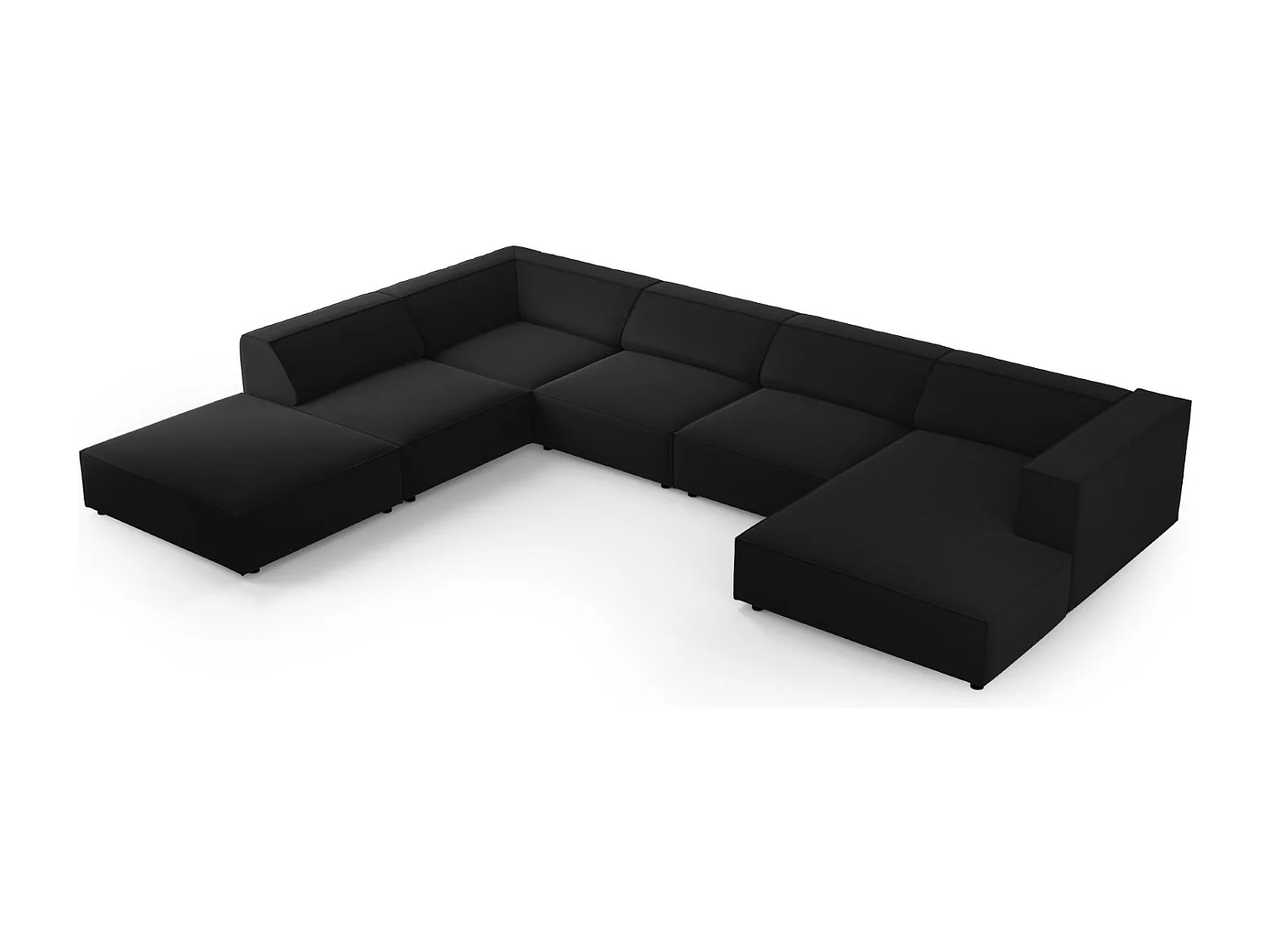 Cosmopolitan Design - 7-Sitzer Panoramasofa links "Arendal" aus Samt schwarz - 364x262x70cm