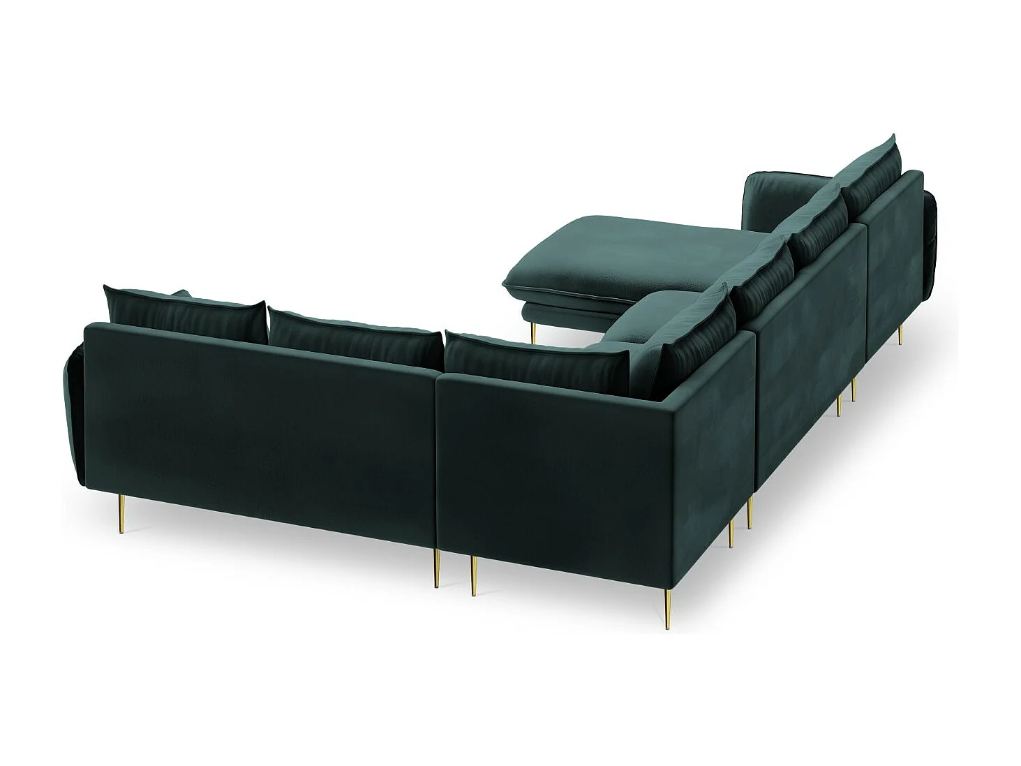 Cosmopolitan Design - Canapé d'angle droit panoramique "Vienna" 7 places en velours pétrole - 330x235x95cm