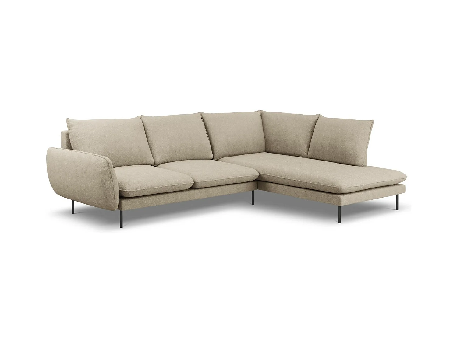 Cosmopolitan Design - Rechter hoekbank "Vienna" 6 zitplaatsen, Structurele stof, Beige - 275x185x95cm