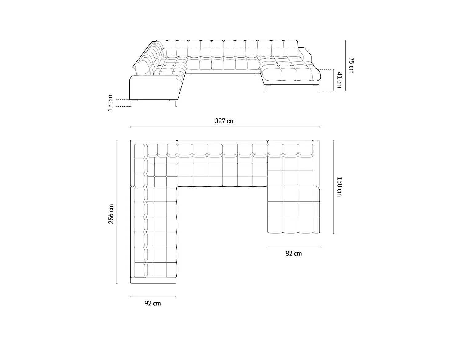 Cosmopolitan Design - 7-Sitzer Panoramasofa links "Bali" aus strukturiertem Stoff grün - 327x256x75cm