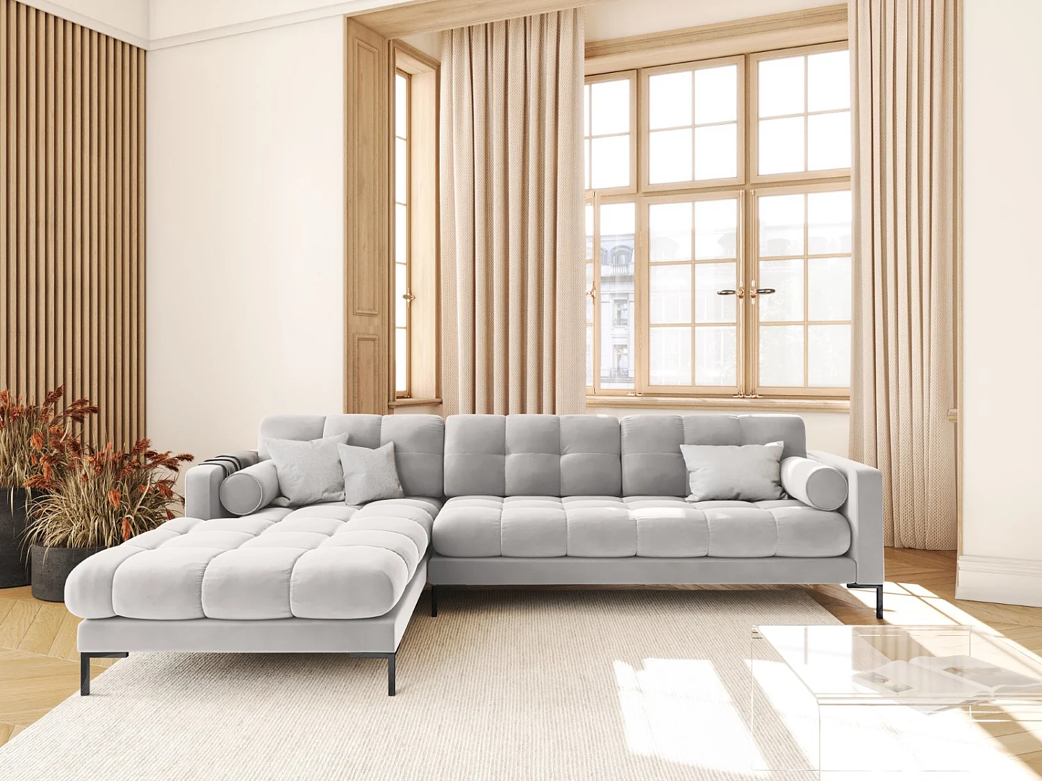 Cosmopolitan Design - Linker hoekbank "Bali" 5 zitplaatsen, Flueel, Geld - 293x185x75cm