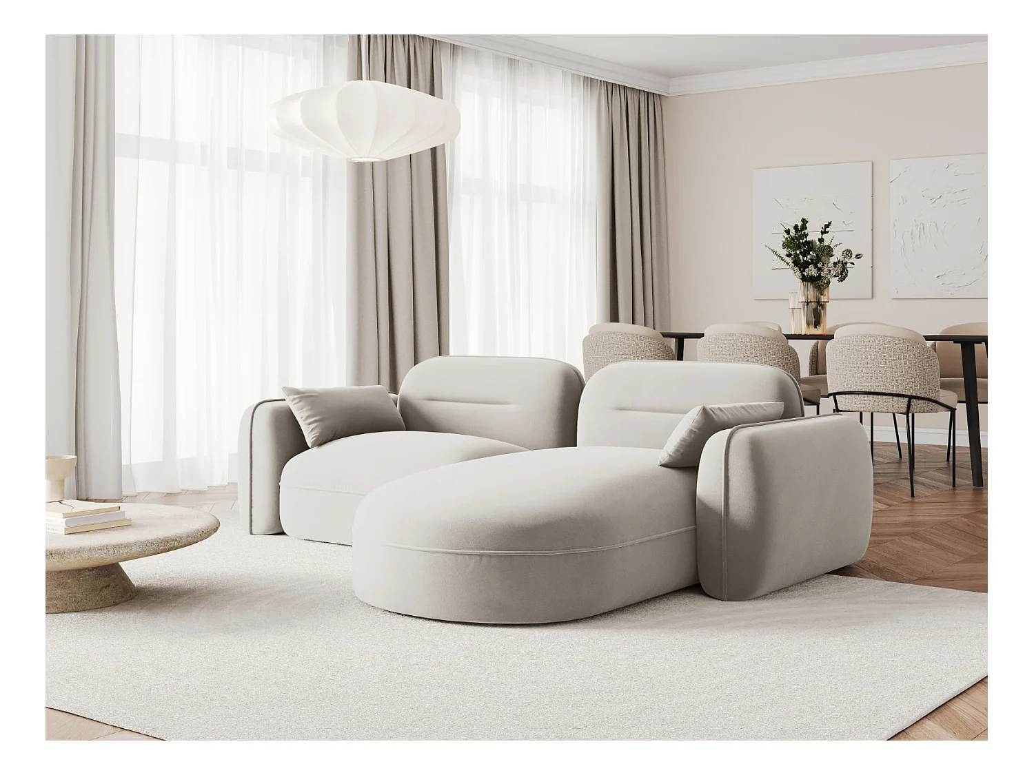 Cosmopolitan Design - Canapé d'angle droit modulable "Sydney" 3 places en velours beige clair - 230x165x70cm