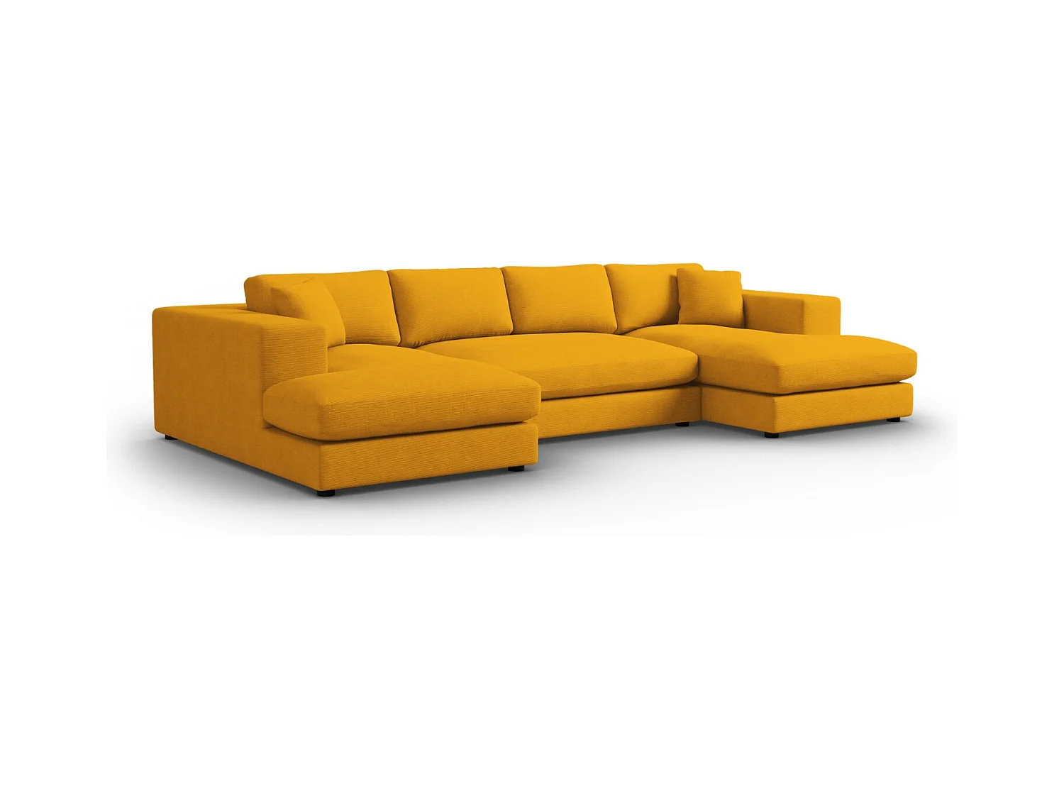 CXL by Christian Lacroix - Canapé panoramique "Tendance" 5 places en velours côtelé jaune - 344x170x72cm