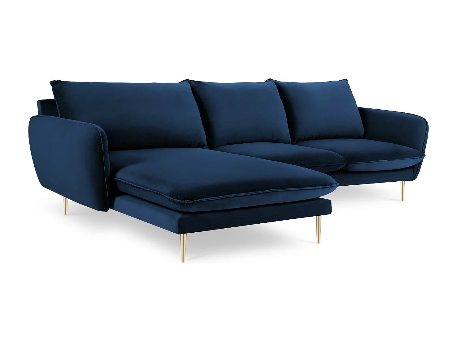 Cosmopolitan Design - 5-Sitzer Ecksofa links "Vienna" aus Samt königsblau - 255x170x95cm