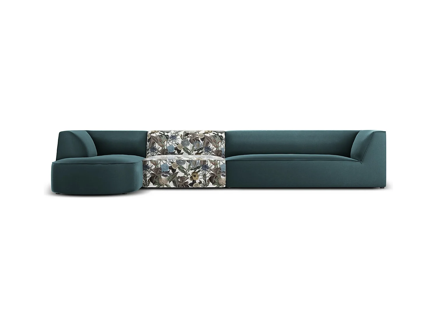 CXL by Christian Lacroix - Canapé d'angle gauche "Charles" 5 places en velours motif de jardin bleu clair,bleu - 366x180x69cm