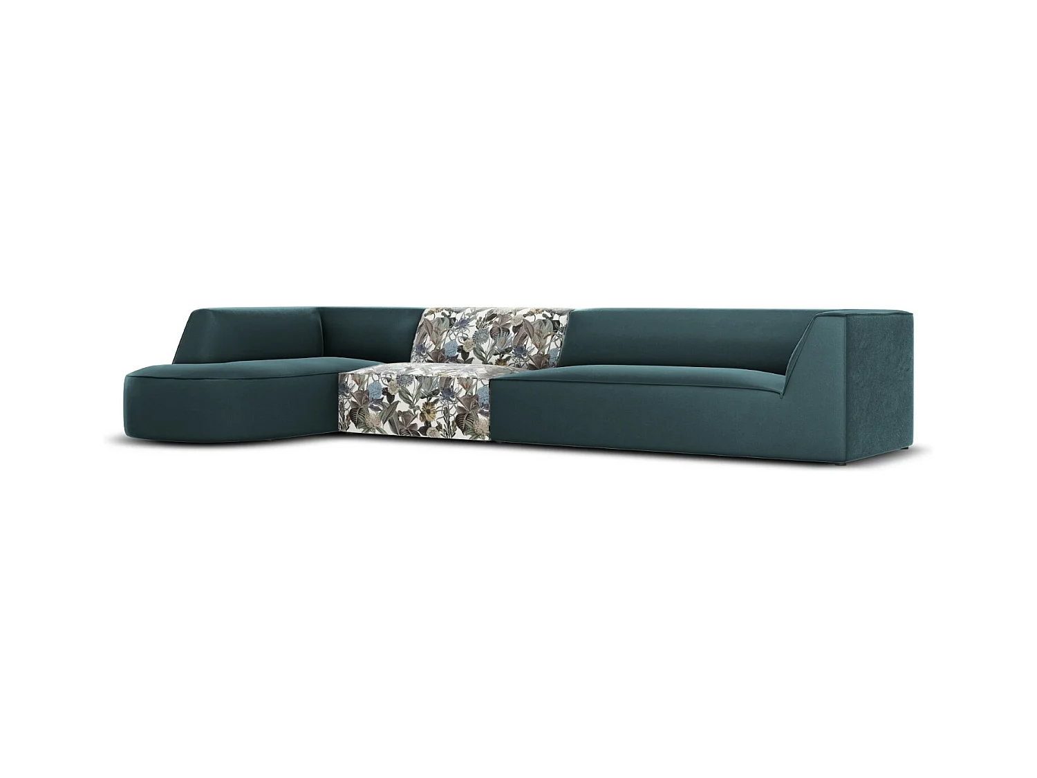 CXL by Christian Lacroix - 5-Sitzer Ecksofa links "Charles" Sitzer aus Samt blaues gartenmotiv - 366x180x69cm