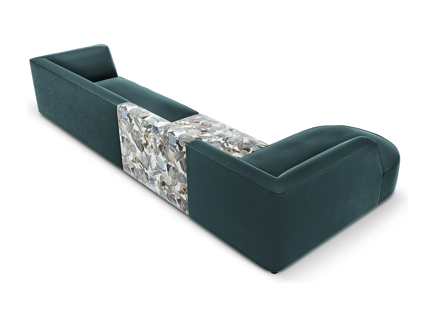 CXL by Christian Lacroix - 5-Sitzer Ecksofa links "Charles" Sitzer aus Samt blaues gartenmotiv - 366x180x69cm