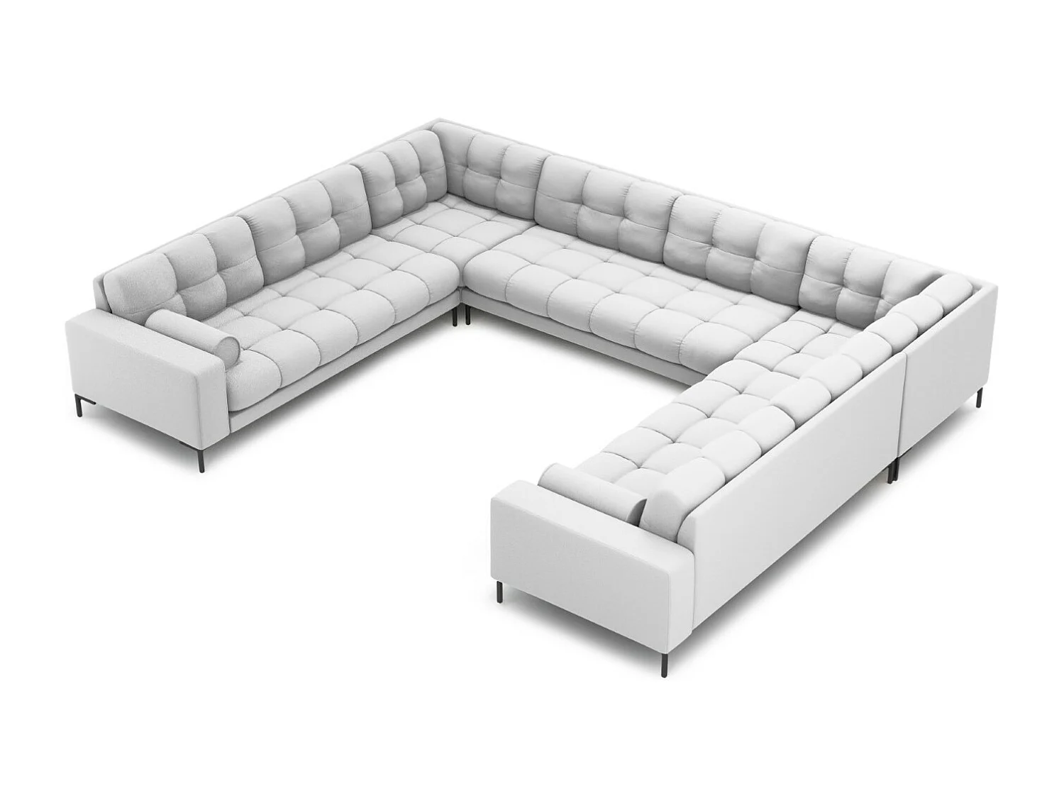 Cosmopolitan Design - Sofá panorâmico "Bali" 9 lugares em tecido estrutural cinza claro - 327x256x75cm