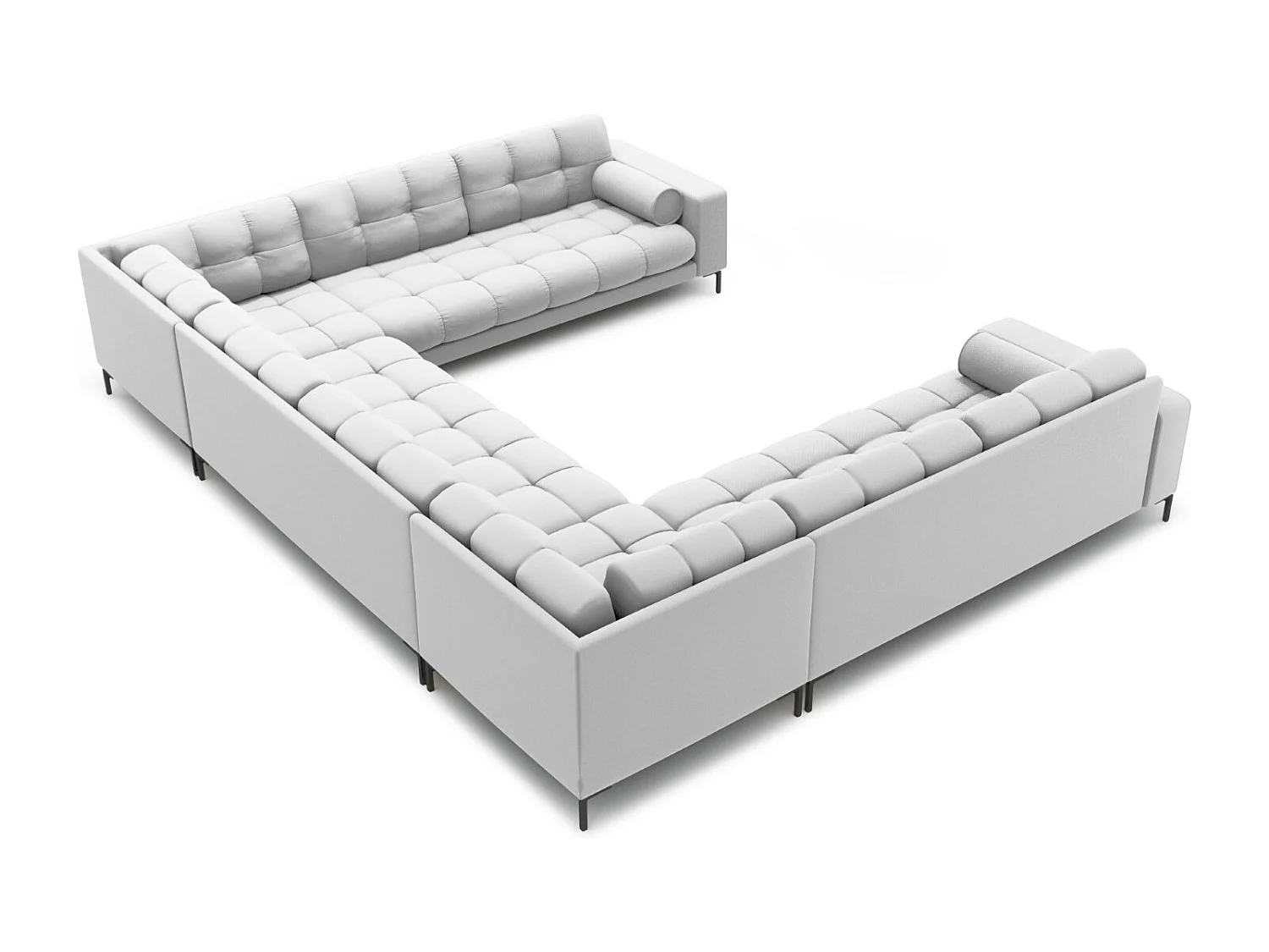 Cosmopolitan Design - Sofá panorâmico "Bali" 9 lugares em tecido estrutural cinza claro - 327x256x75cm