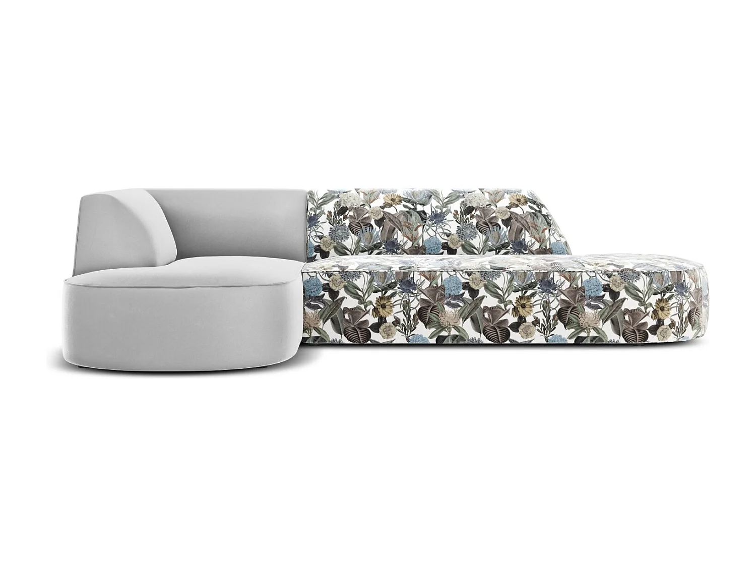 CXL by Christian Lacroix - Canapé d'angle gauche "Charles" 4 places en velours motif de jardin bleu clair,gris clair - 273x180x69cm