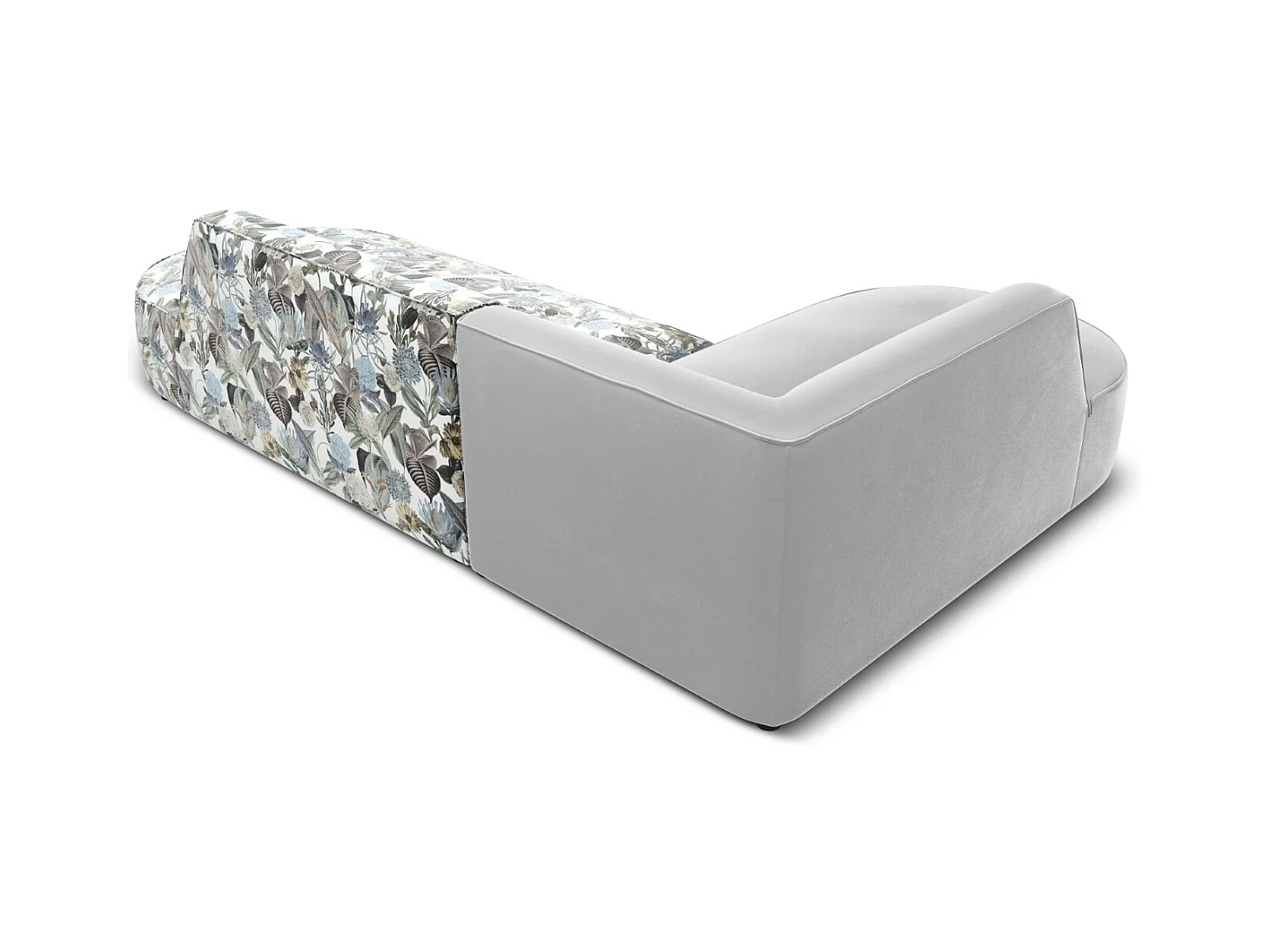 CXL by Christian Lacroix - Linker hoekbank "Charles" 4 zitplaatsen, Flueel, lichtblauw, lichtgrijs tuinpatroon - 273x180x69cm