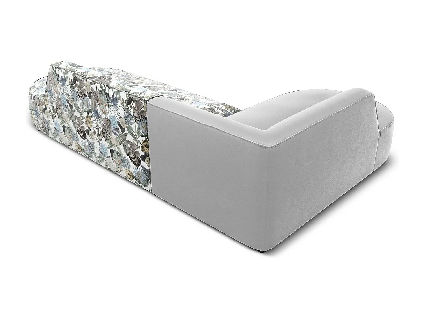 CXL by Christian Lacroix - Linker hoekbank "Charles" 4 zitplaatsen, Flueel, lichtblauw, lichtgrijs tuinpatroon - 273x180x69cm