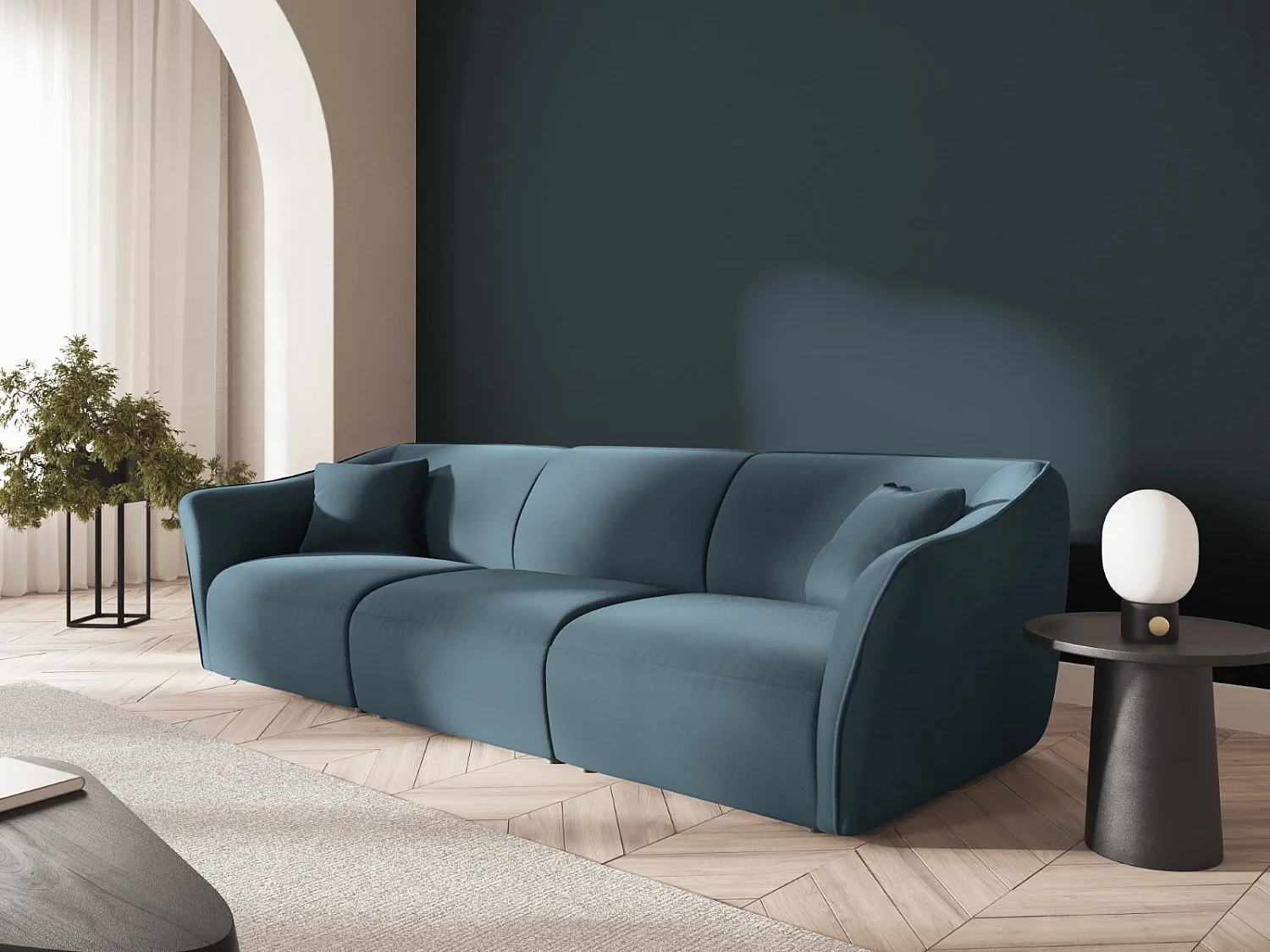 Cosmopolitan Design - Sofa modułowa, "Tokyo" 5 miejsc welur, niebieski pastelowy - 292x102x79cm