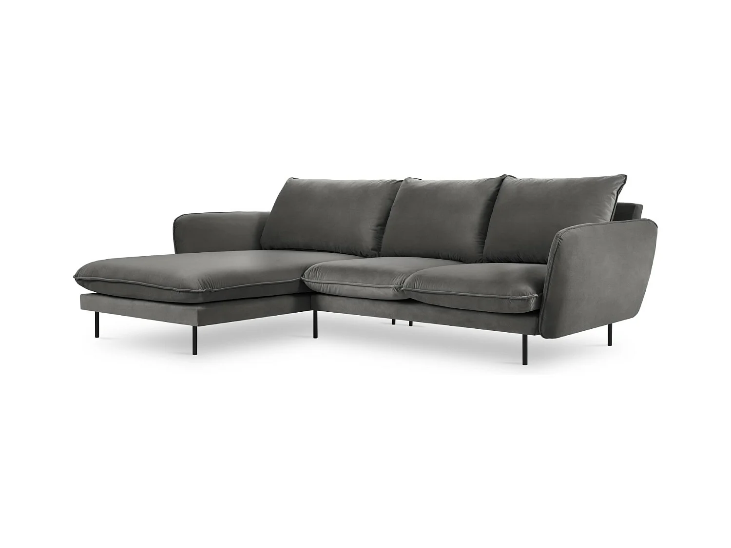 Cosmopolitan Design - Canapé d'angle gauche "Vienna" 5 places en velours gris - 255x170x95cm