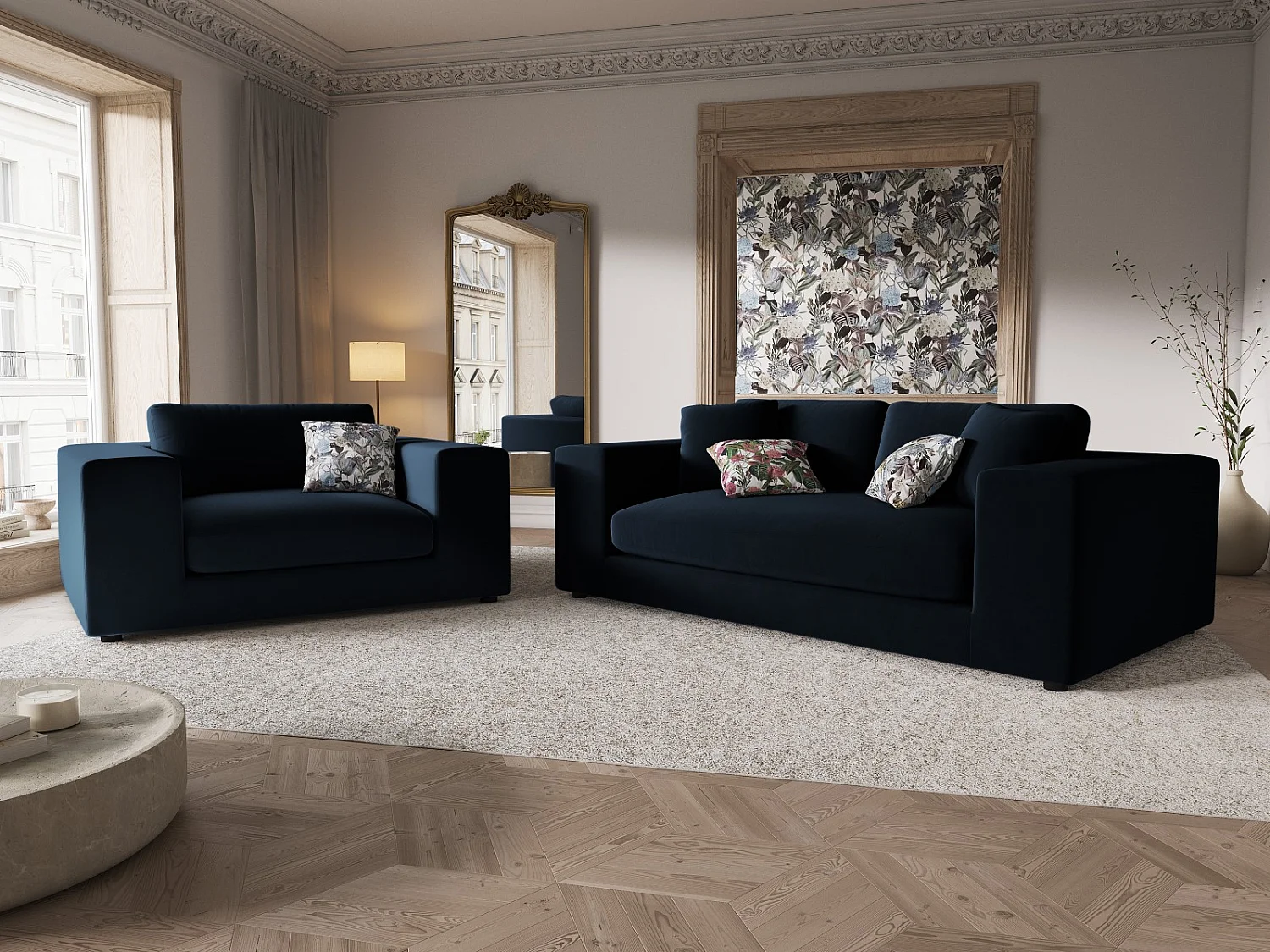 CXL by Christian Lacroix - 3-Sitzer Sofa "Tendance" Sitzer aus Samt dunkelblau - 220x122x72cm