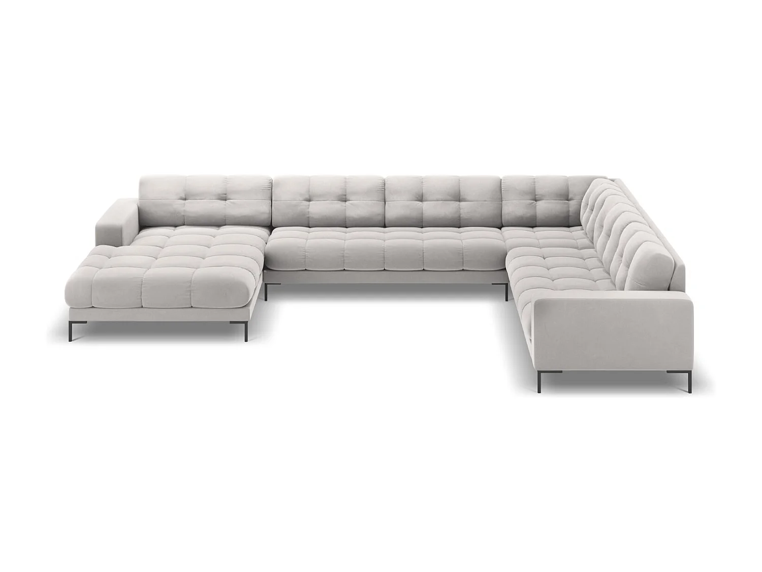 Cosmopolitan Design - Sofá de canto direito panorâmico "Bali" 7 lugares em veludo prata - 327x256x75cm