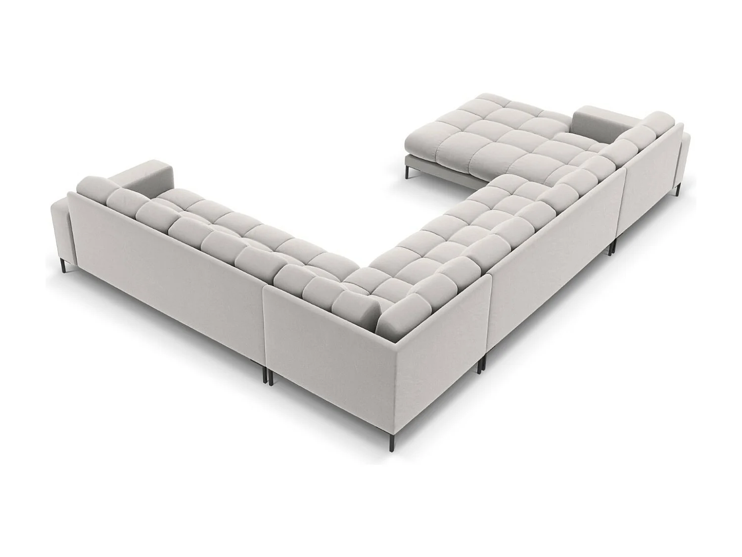 Cosmopolitan Design - Sofá de canto direito panorâmico "Bali" 7 lugares em veludo prata - 327x256x75cm