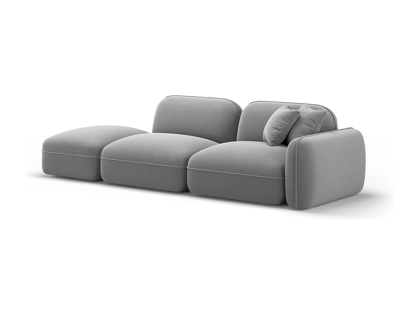 CXL by Christian Lacroix - Sofá modular virado para a esquerda "Lucien" 3 lugares em veludo cinza claro - 295x90x70cm