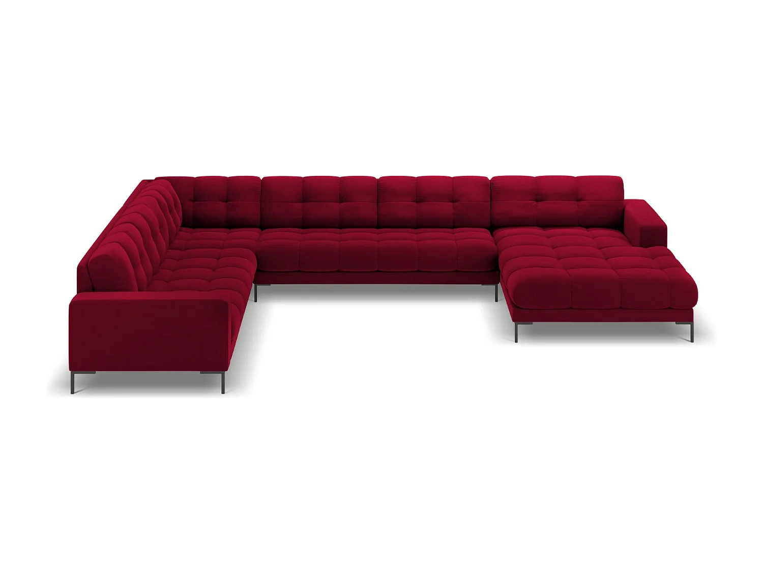 Cosmopolitan Design - Sofá de canto panorâmico à esquerda "Bali" 7 lugares em veludo vermelho - 327x256x75cm