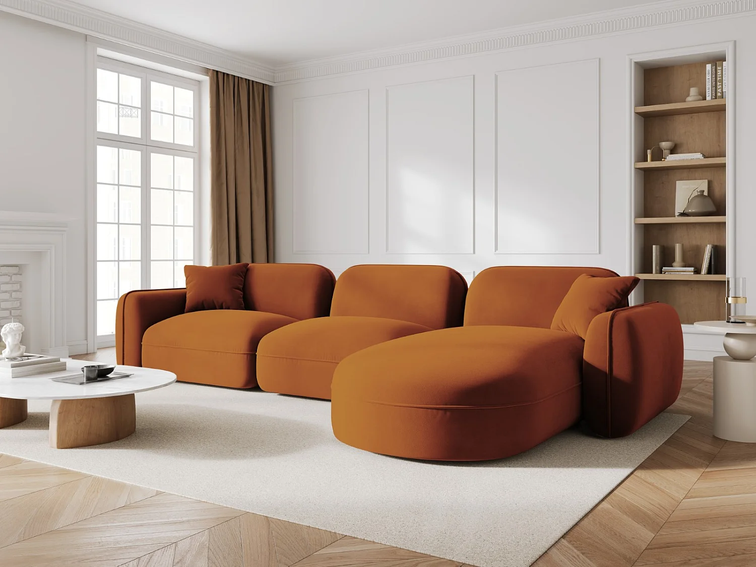 CXL by Christian Lacroix - Canapé d'angle droit modulable "Lucien" 4 places en velours terracotta - 320x165x70cm