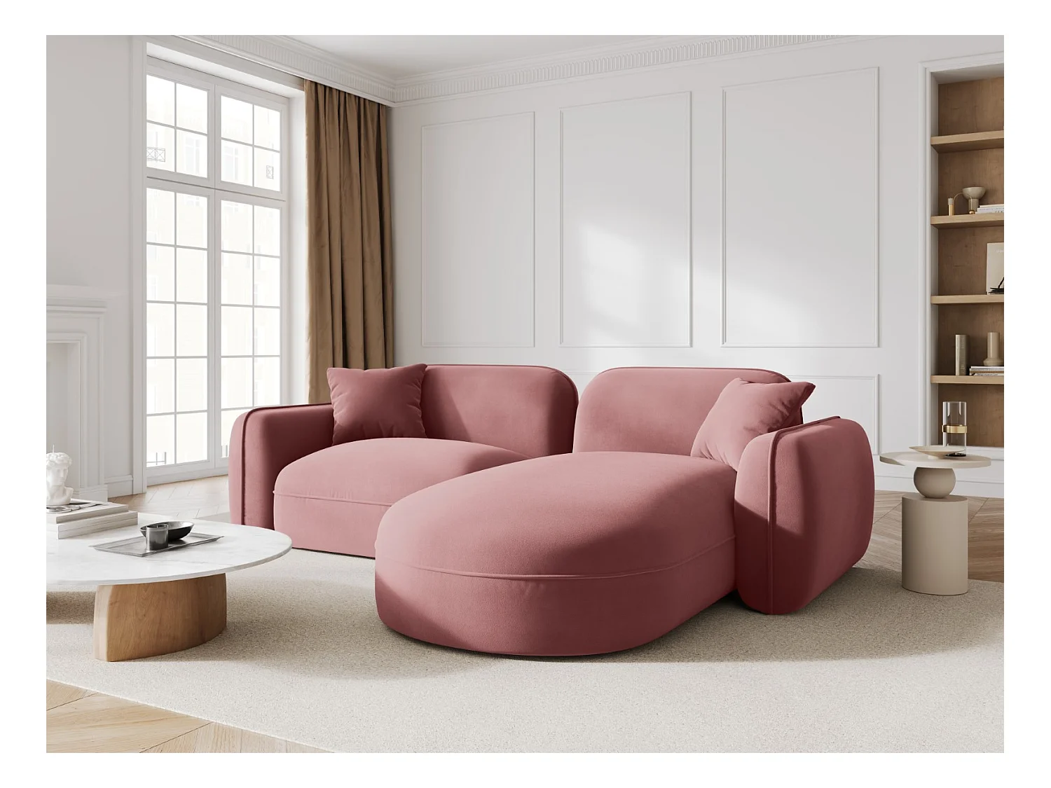 CXL by Christian Lacroix - Canapé d'angle droit modulable "Lucien" 3 places en velours saumon - 230x165x70cm