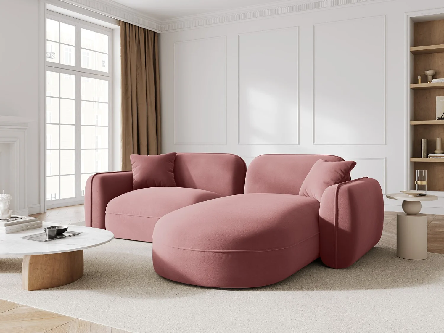 CXL by Christian Lacroix - Sofá modular de canto direito "Lucien" 3 lugares em veludo salmão - 230x165x70cm