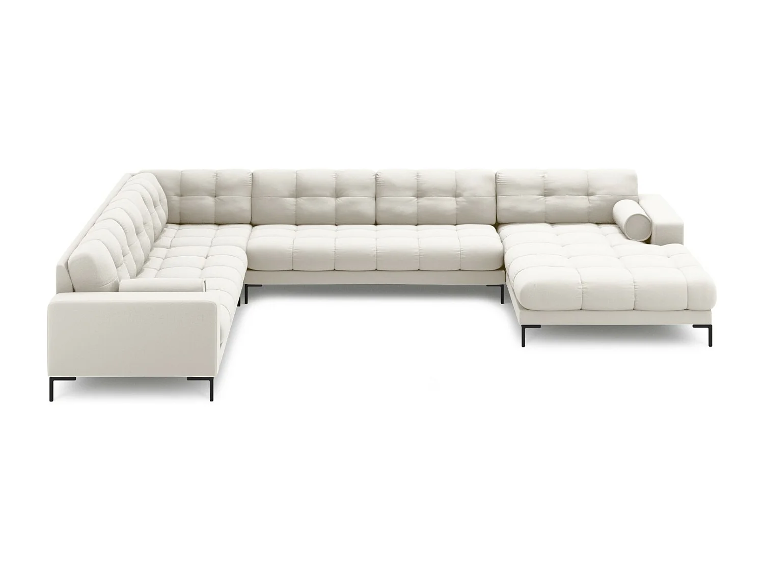 Cosmopolitan Design - Canapé d'angle gauche panoramique "Bali" 7 places en tissu structurel beige clair - 327x256x75cm