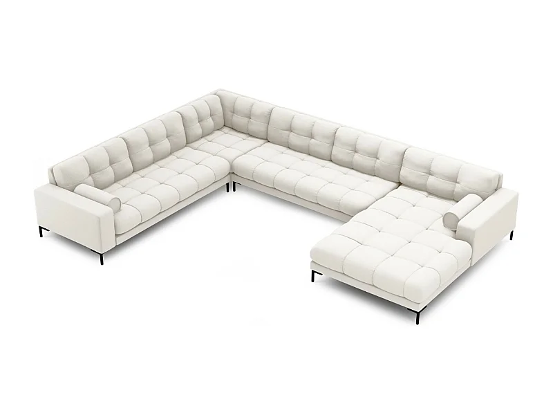 Cosmopolitan Design - Sofá de canto panorâmico à esquerda "Bali" 7 lugares em tecido estrutural bege claro - 327x256x75cm