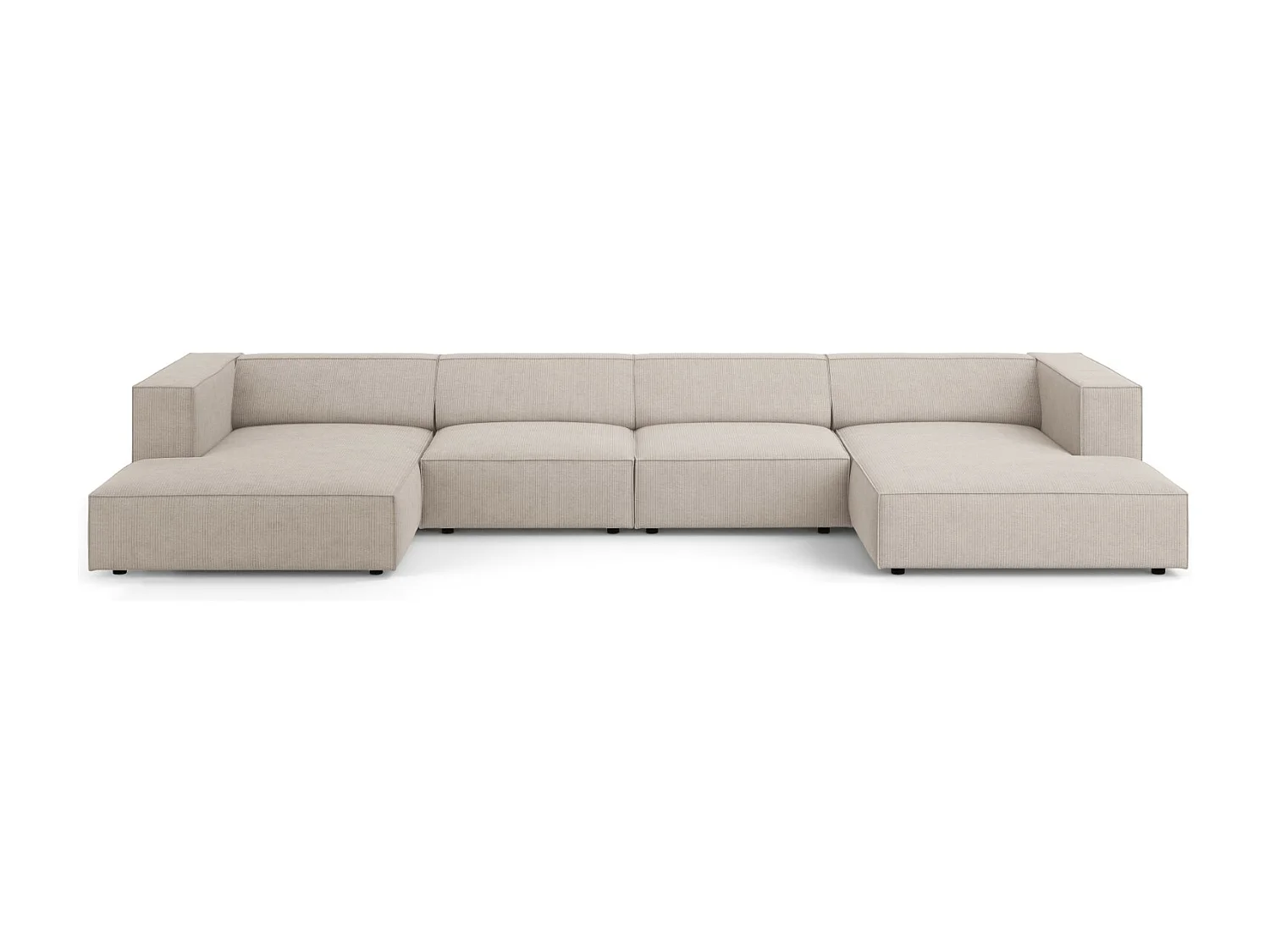 Cosmopolitan Design - Sofá panorámico "Arendal" 6 plazas de tejido chenilla con efecto acanalado beige oscuro - 364x166x70cm
