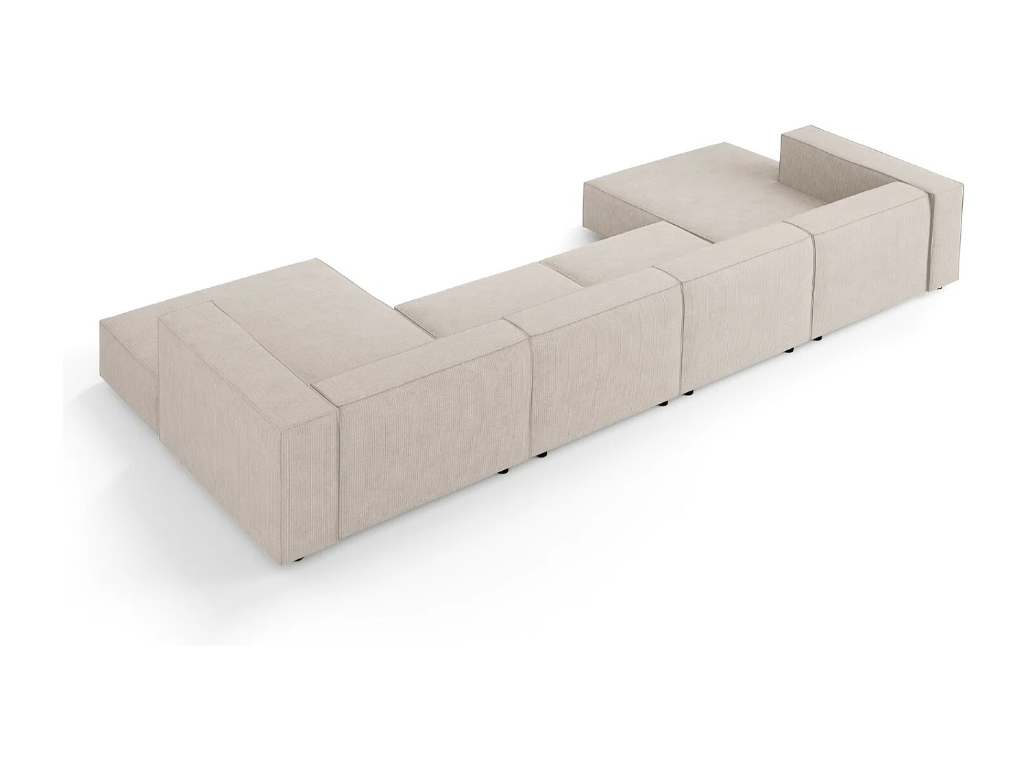 Cosmopolitan Design - Sofá panorámico "Arendal" 6 plazas de tejido chenilla con efecto acanalado beige oscuro - 364x166x70cm