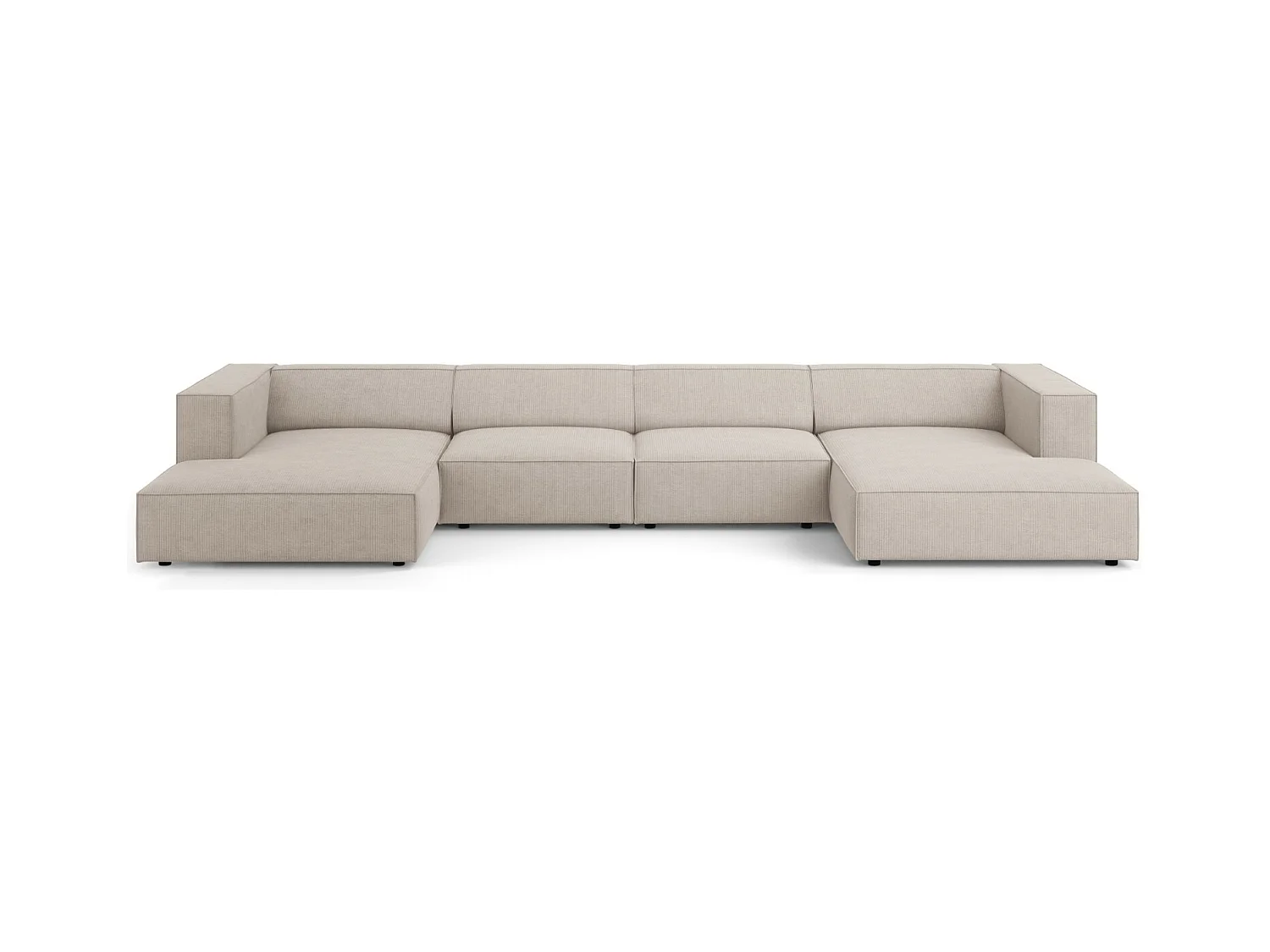 Cosmopolitan Design - Panoramische bank "Arendal" 6 zitplaatsen, Chenille met ribbeleffect, Donkerbeige - 364x166x70cm