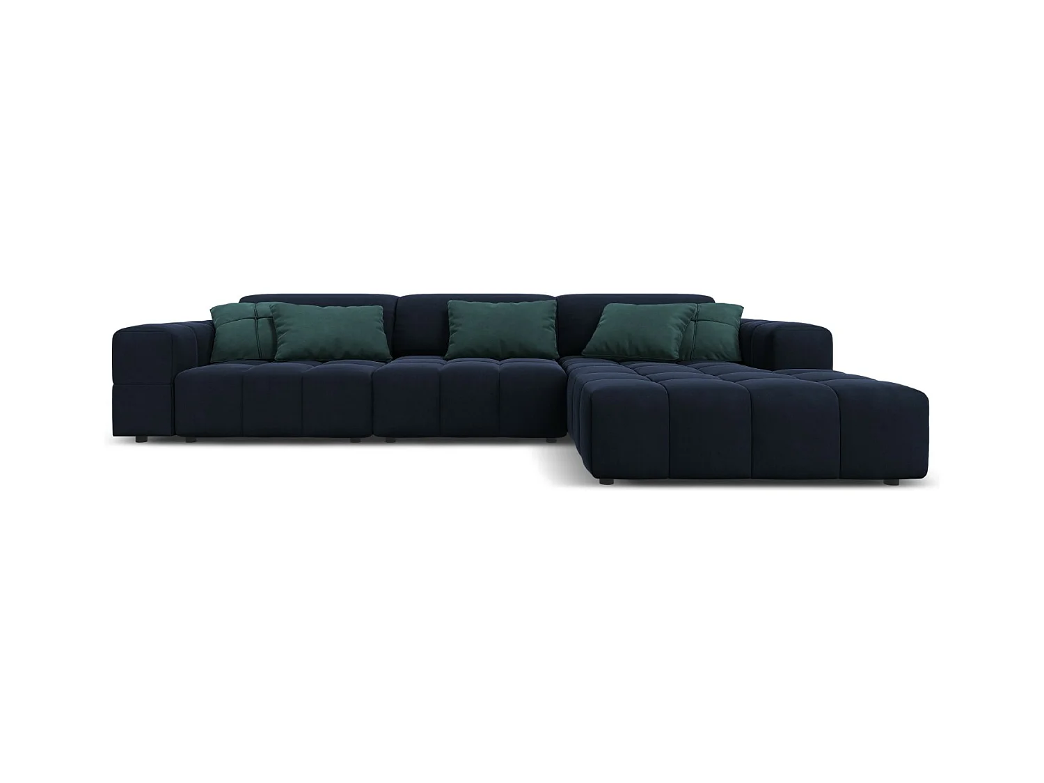 CXL by Christian Lacroix - Canapé d'angle droit "Luc" 4 places en velours bleu foncé - 284x166x70cm