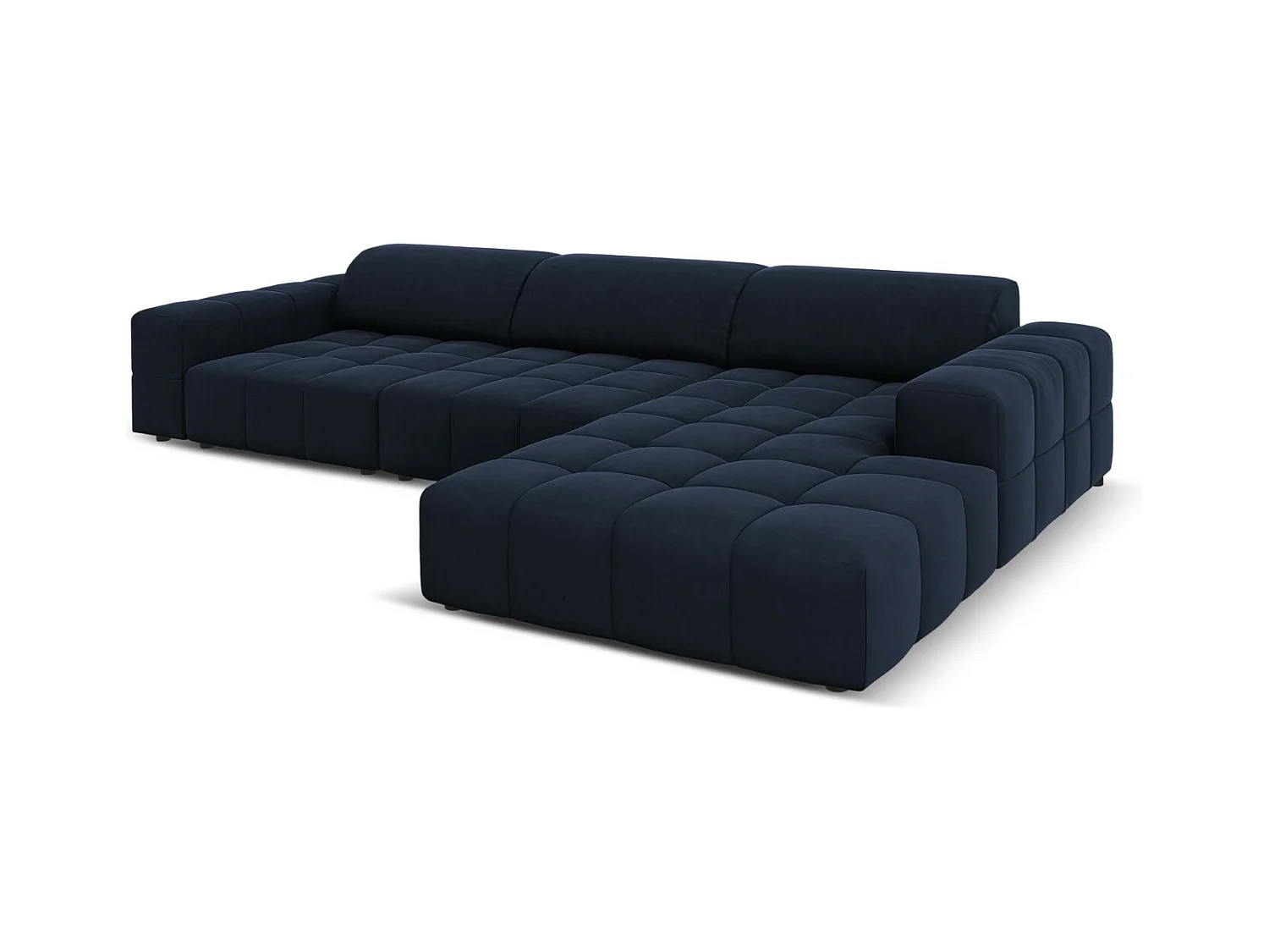 CXL by Christian Lacroix - Canapé d'angle droit "Luc" 4 places en velours bleu foncé - 284x166x70cm