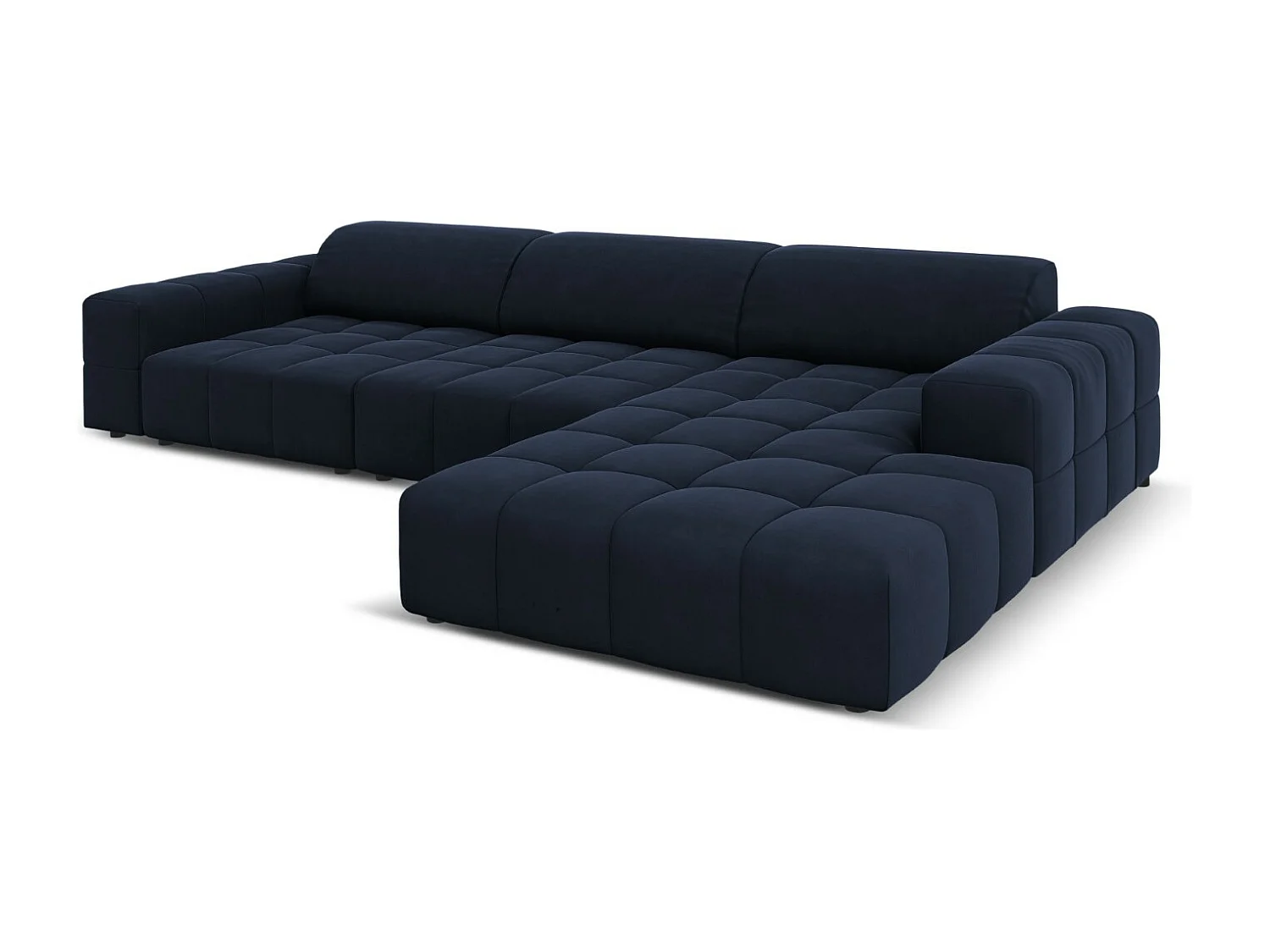 CXL by Christian Lacroix - Canapé d'angle droit "Luc" 4 places en velours bleu foncé - 284x166x70cm