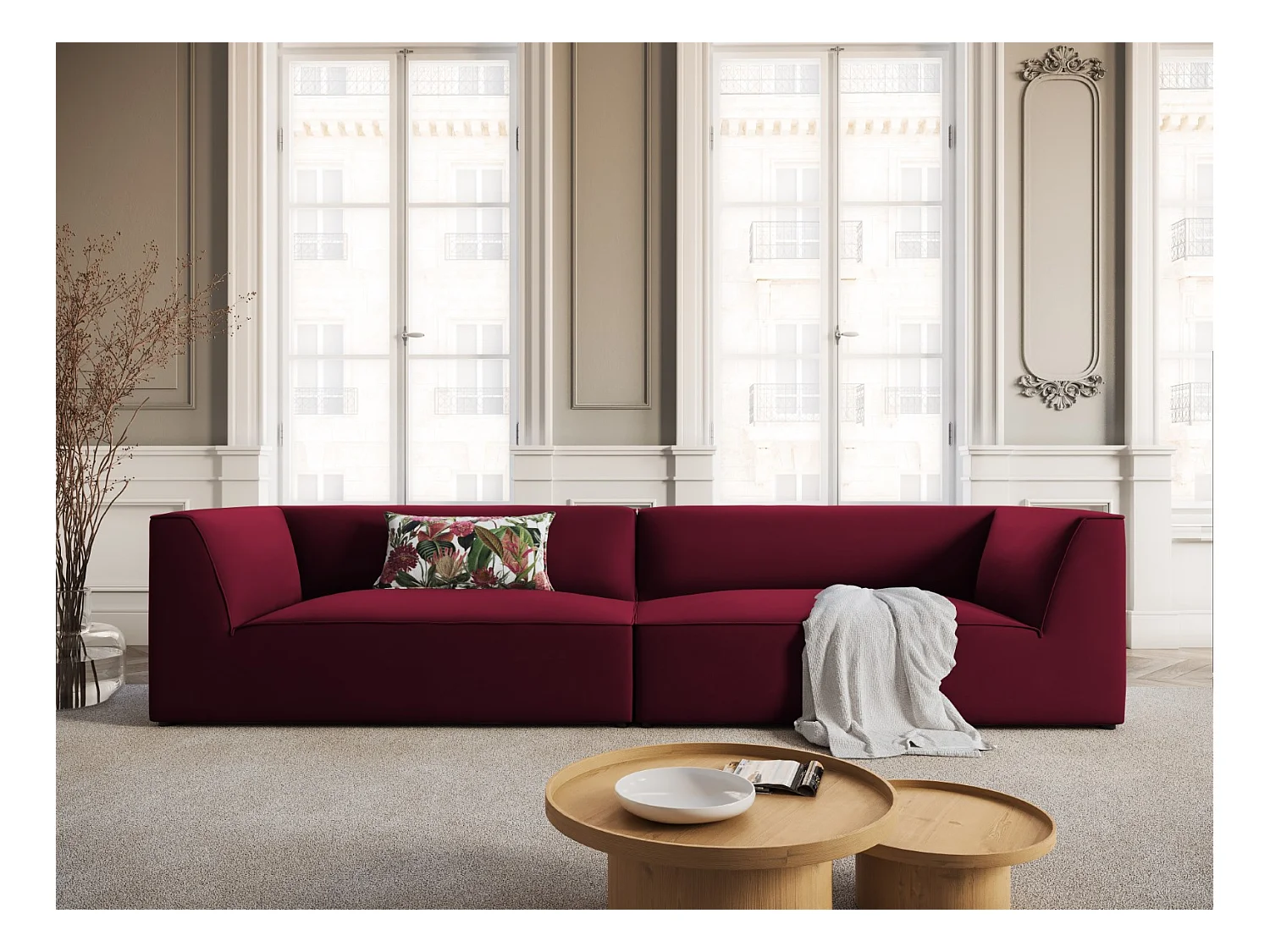 CXL by Christian Lacroix - Canapé "Charles" 4 places en velours rouge - 302x93x69cm