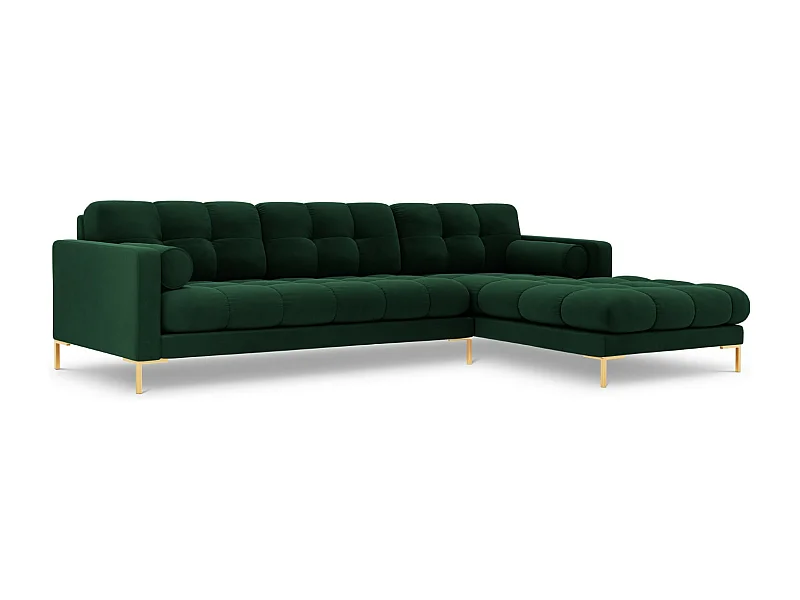 Cosmopolitan Design - Sofá de canto direito "Bali" 5 lugares em veludo verde garrafa - 293x185x75cm