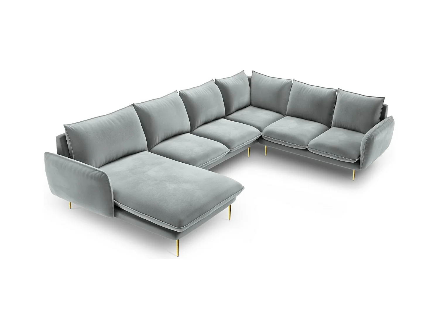 Cosmopolitan Design - Canapé d'angle droit panoramique "Vienna" 7 places en velours gris clair - 330x235x95cm