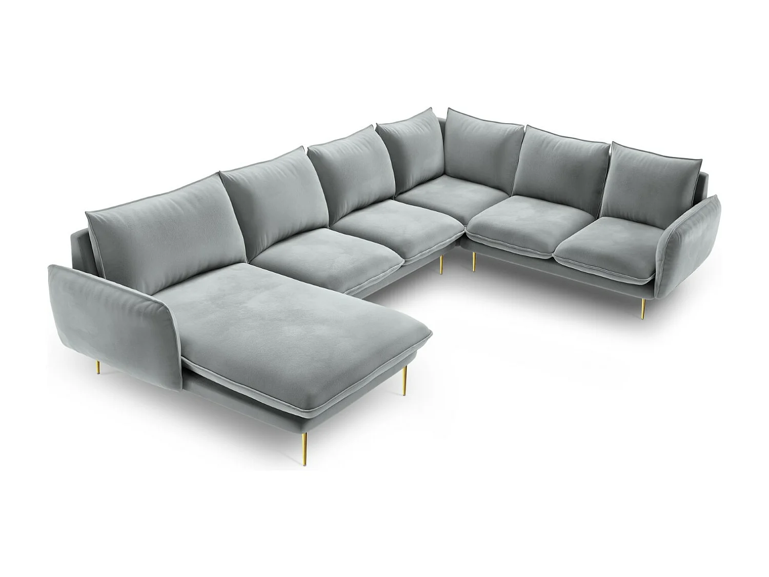 Cosmopolitan Design - Panoramische hoekbank rechts "Vienna" 7 zitplaatsen, Flueel, Lichtgrijs - 330x235x95cm