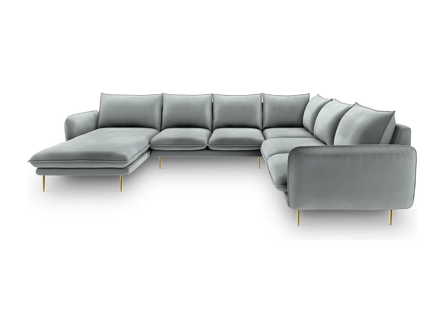 Cosmopolitan Design - Panoramische hoekbank rechts "Vienna" 7 zitplaatsen, Flueel, Lichtgrijs - 330x235x95cm