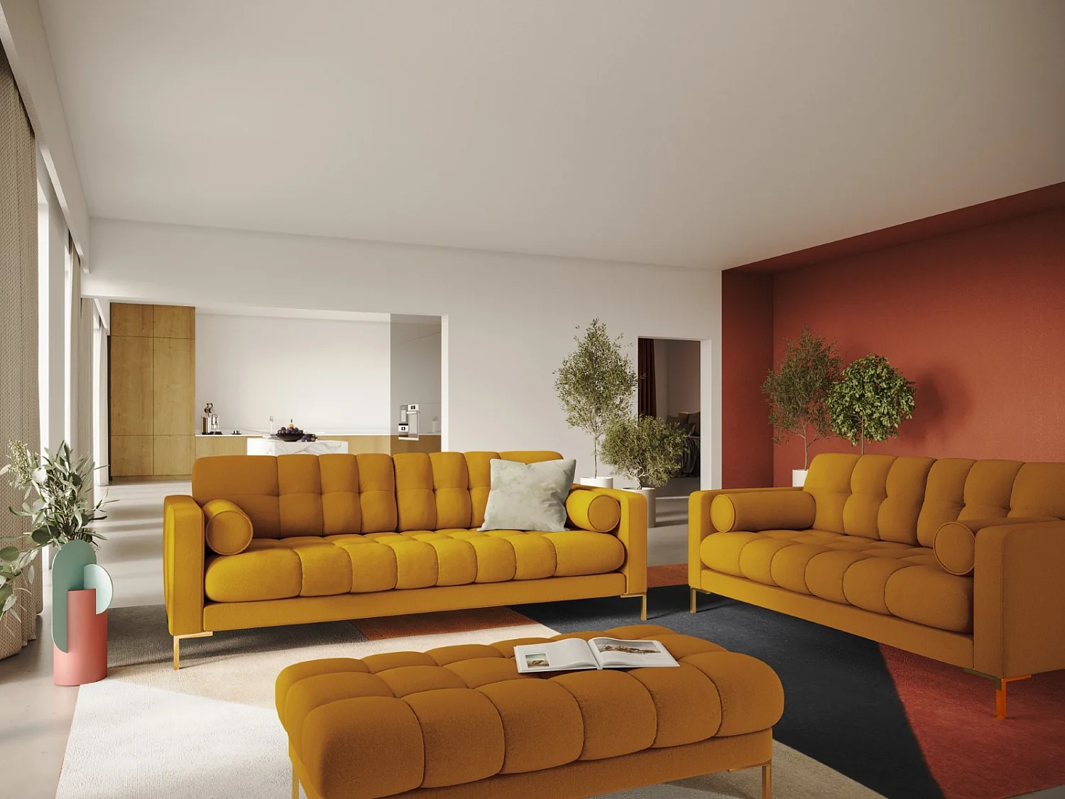 Cosmopolitan Design - Sofa, "Bali" 4 miejsca tkanina strukturalna, żółty - 217x92x75cm