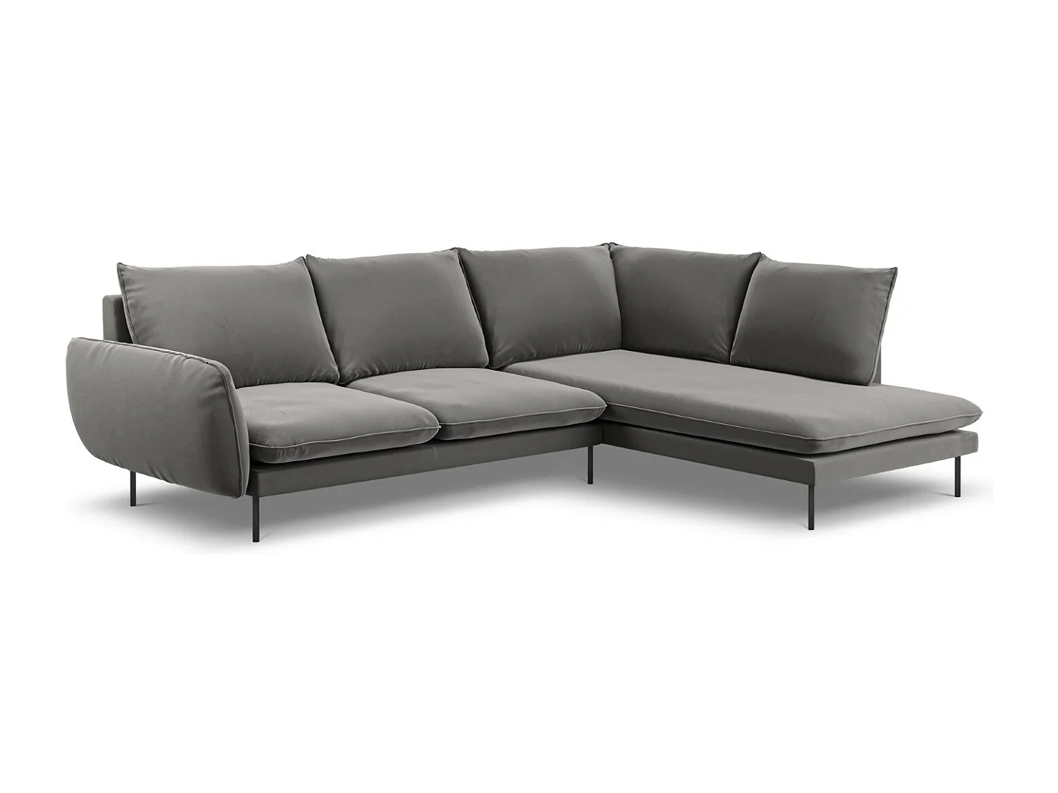 Cosmopolitan Design - Divano angolare destro "Vienna" 6 posti in velluto grigio chiaro - 275x185x95cm