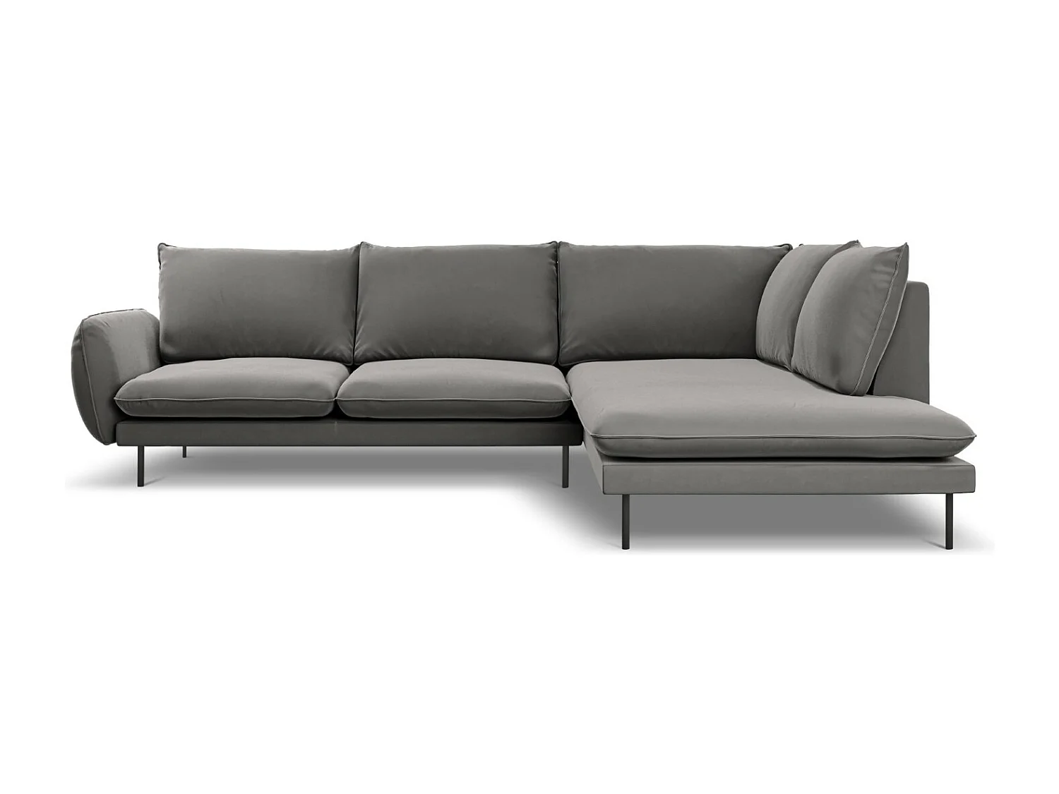 Cosmopolitan Design - Divano angolare destro "Vienna" 6 posti in velluto grigio chiaro - 275x185x95cm