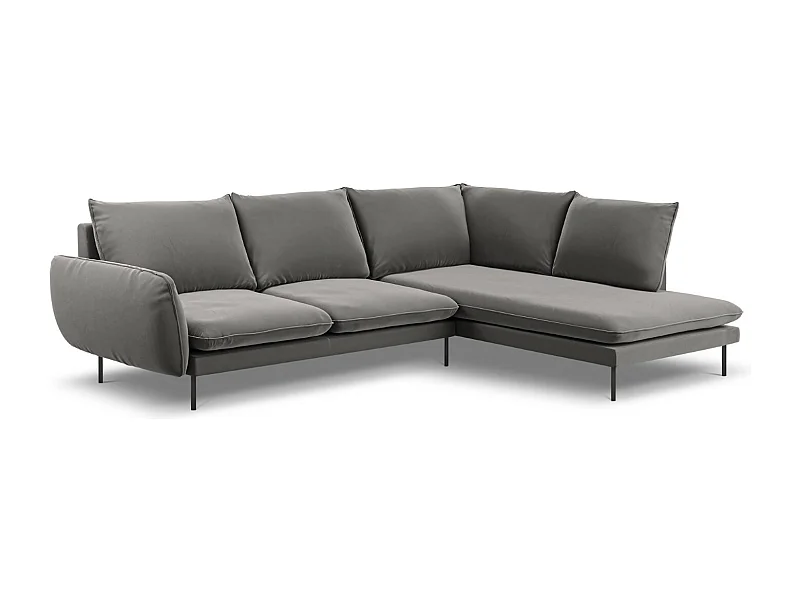 Cosmopolitan Design - Rechter hoekbank "Vienna" 6 zitplaatsen, Flueel, Lichtgrijs - 275x185x95cm