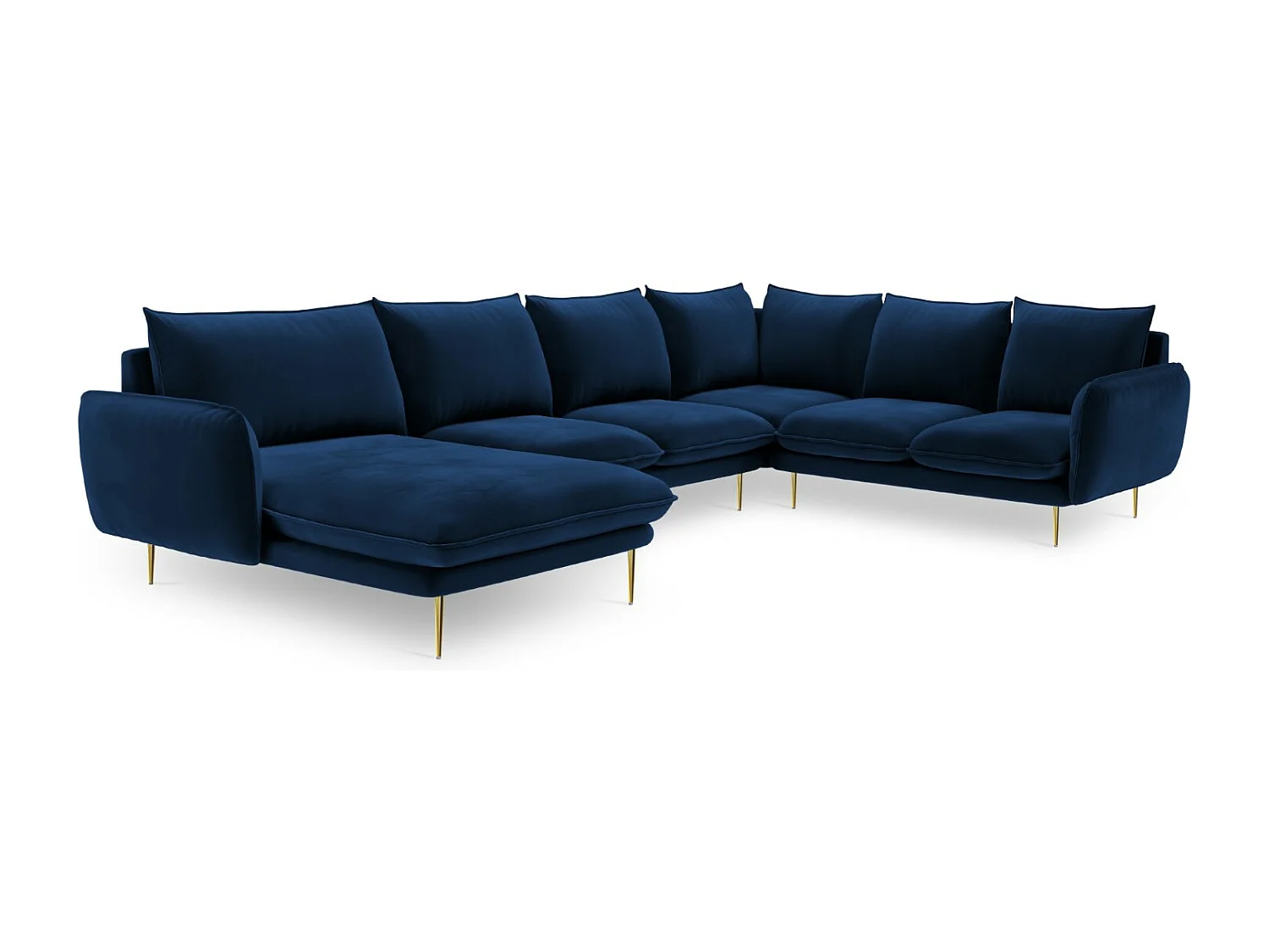 Cosmopolitan Design - Canapé d'angle droit panoramique "Vienna" 7 places en velours bleu roi - 330x235x95cm