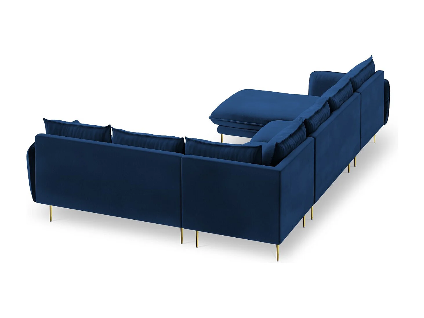 Cosmopolitan Design - Canapé d'angle droit panoramique "Vienna" 7 places en velours bleu roi - 330x235x95cm