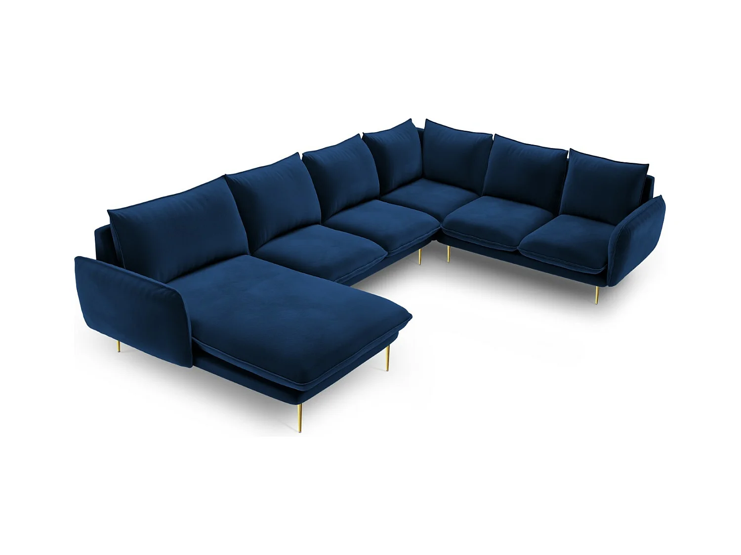 Cosmopolitan Design - Canapé d'angle droit panoramique "Vienna" 7 places en velours bleu roi - 330x235x95cm
