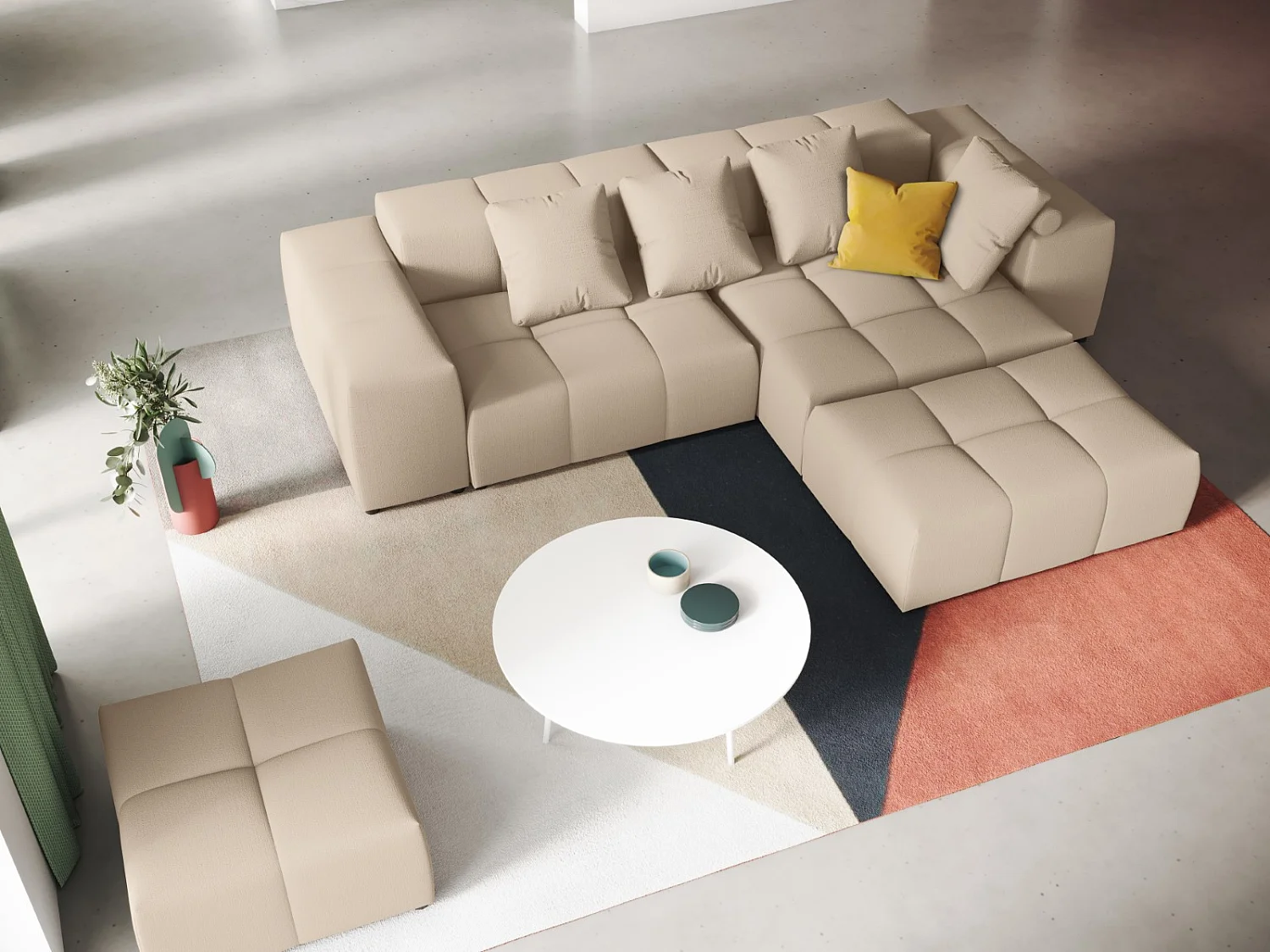 Cosmopolitan Design - 5-Sitzer modulares symmetrisches Ecksofa "Rome" aus strukturiertem Stoff beige - 320x240x75cm