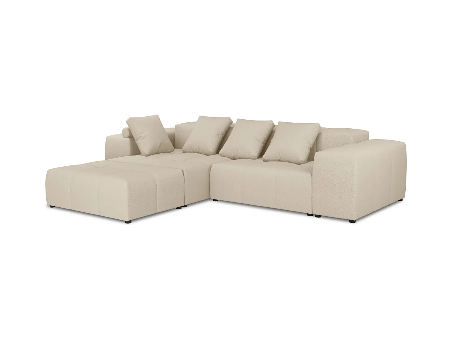 Cosmopolitan Design - Canapé d'angle symétrique modulable "Rome" 5 places en tissu structurel beige - 320x240x75cm