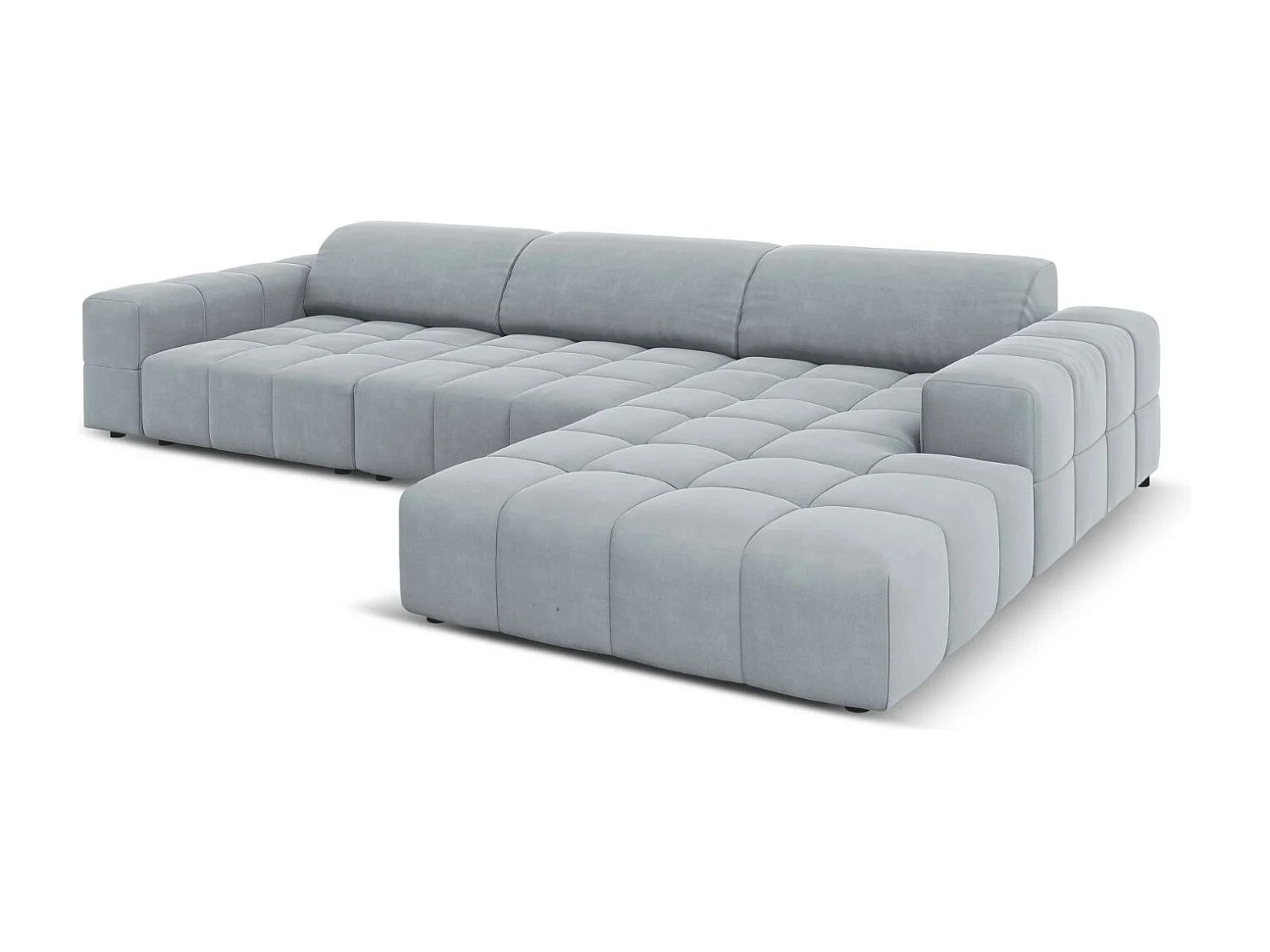 CXL by Christian Lacroix - Rechter hoekbank "Luc" 4 zitplaatsen, Flueel, Lichtblauw - 284x166x70cm